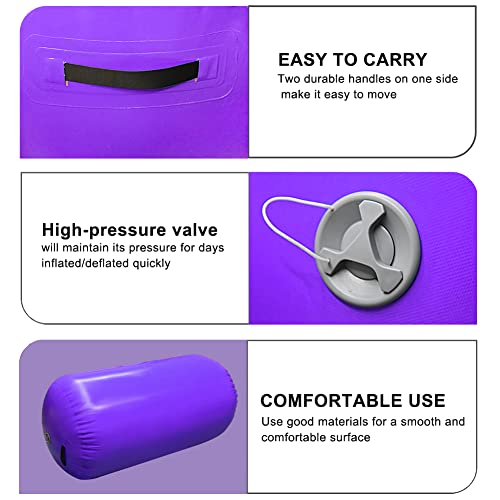 Rollo de aire de gimnasia inflable para entrenamiento de gimnasia, cilindro, barril de aire, rodillo de yoga con bomba (violeta, 100 x 60 cm)