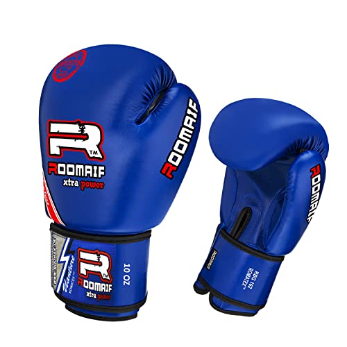 ROOMAIF - Guantes de Boxeo Sparring Entrenamiento Mitones Muay Thai Kick Boxing MMA Combat Boxeo ES (Azul, 10 OZ)