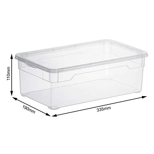 Rotho Clear Juego de 4 cajas de almacenamiento de 5l con tapa, Plástico (PP) sin BPA, transparente, 4 x 5l (33.0 x 19.0 x 11.0 cm)