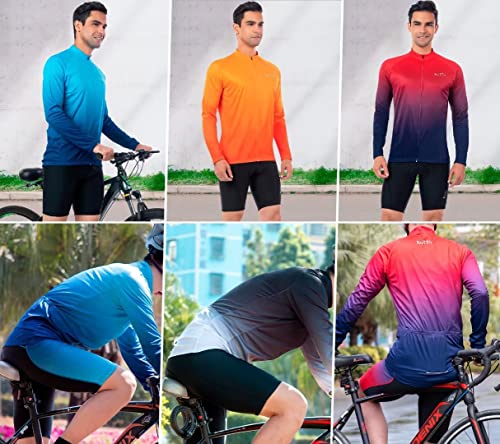 ROTTO Maillot Ciclismo Hombre Camiseta Bicicleta Manga Larga con Bolsillo Serie de degradados