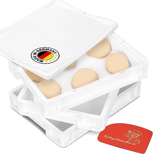 RoyalFay® Caja de bandejas para pizza, color blanco, 30 x 40 x 8 cm (3 cajas con 1 tapa) para masa de pizza, masa madre, masa de pan, masa fermentada con espátula, apilable