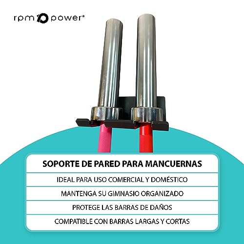 RPM Power Soporte para barra – Almacenamiento vertical de pared para barras olímpicas – Estante vertical para colgar pesas y soporte de barra montado en la pared (2 barras verticales montadas en la