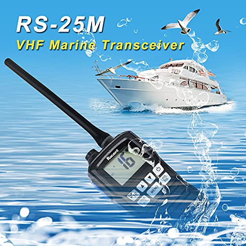 RS-25M VHF Radio marina impermeable IP-X7 156-162MHz Banda Transceptor marino profesional Walkie Talkie Radio bidireccional de mano de 16 canales con cargador de batería para pesca en barco