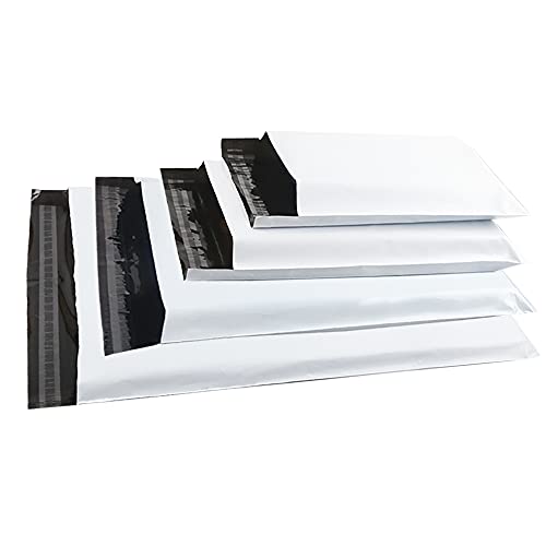 Rshuhx Bolsas de Plástico Grande Mixto 50pcs Nuevo Material Blanco Paquetes Sobres de Envios Impermeable Opacas Autoadhesivo para Correo Embalaje Ropa Camisas Textiles con 4 Tamaños