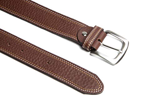 RUL Cinturón hombre cuero marrón y negro para hombre con hebilla cepillada para vestir y trabajar es un cinturon de 100% piel (Marrón Claro, 90)