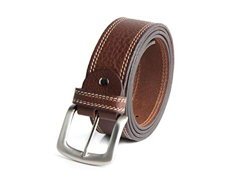 RUL Cinturón hombre cuero marrón y negro para hombre con hebilla cepillada para vestir y trabajar es un cinturon de 100% piel (Marrón Claro, 90)