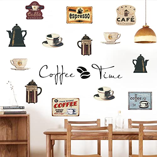 Runtoo Calcomanías de pared para bar de café, taza de café, citas, cocina, letrero de pared, cafetería, tienda, oficina, comedor, decoración de pared