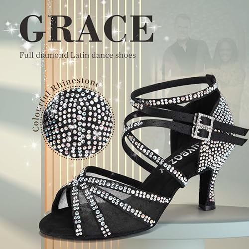 RUYBOZRY Zapatos de Baile Latino para Mujer con Diamantes de Imitación para Salón de Baile Salsa Bachata Zapatos de Baile,YCL508-Black-S-7.5,EU 38
