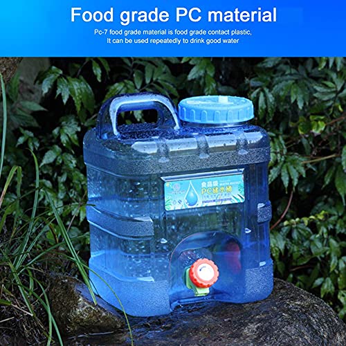 RUYI Bidón de agua de 10 l con grifo y tapa de rosca, para camping, sin BPA, depósito de agua portátil, con asa para caravanas, picnic, senderismo, azul transparente, 24x20x31 cm