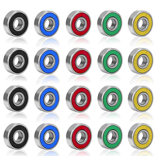 Rybtd 20 piezas Rodamientos de bolas Color sin fricción ABEC-9 608 2RS Rodamientos de Skate de metal para patinetas Patines de cuatro ruedas Ruedas