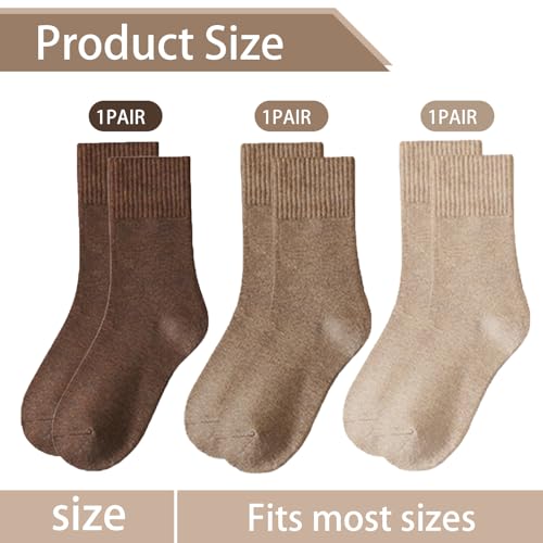 RYMAUP® 3 pares de calcetines de algodón de punto para mujer, calcetines de pantorrilla media, calcetines deportivos bonitos y estéticos para ropa casual, color marrón
