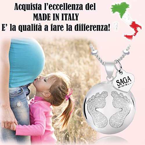 SAGA GIOIELLI® Collar de embarazo, bola mexicana, llamada a los ángeles con los pies trabajados, sans_pierre, sin piedra