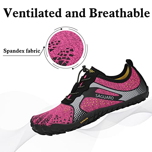 SAGUARO Minimalistas Zapatillas de Barefoot Trail Running para Mujer Antideslizante Five Fingers Calzado Minimalista Rosa Roja 37 EU
