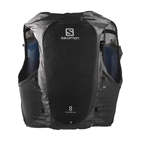 Salomon Adv Hydra Vest 8 Chaleco para correr con Flask incluido Unisex, Comodidad y estabilidad, Rápido acceso a la hidratación, Simplicidad, Black, M