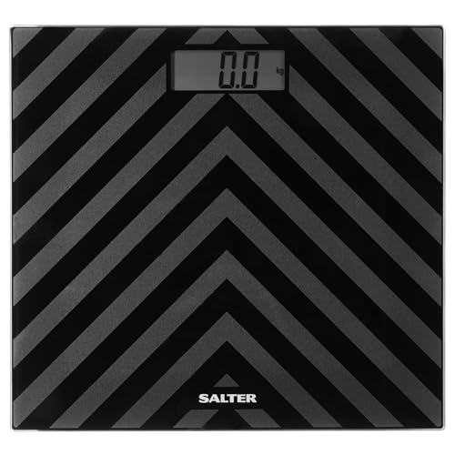 Salter SA00287 BAFEU16 Electronic Scale, Bathroom Scales, Chevron Two-Tone Textured Finish, 180 kg Max Capacity, Tempered Glass, Easy Read LCD Display, Step On, Instant Weighing, Carpet Feet, Black