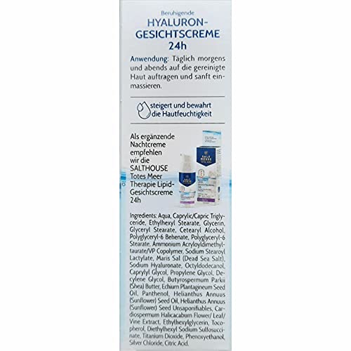 Salthouse Crema facial con hialurón Terapia del Mar Muerto, 24 h, ingrediente activo Defensil para pieles secas y sensibles, 50 ml