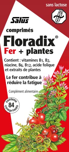 Salus - Floradix Suplemento de Hierro - 84 Comprimidos - Reduce el Cansancio y la Fatiga - Contiene Hierro Orgánico, Ácido Fólico y Vitaminas B1, B2, B5, B12 y C - Combate la Anemia
