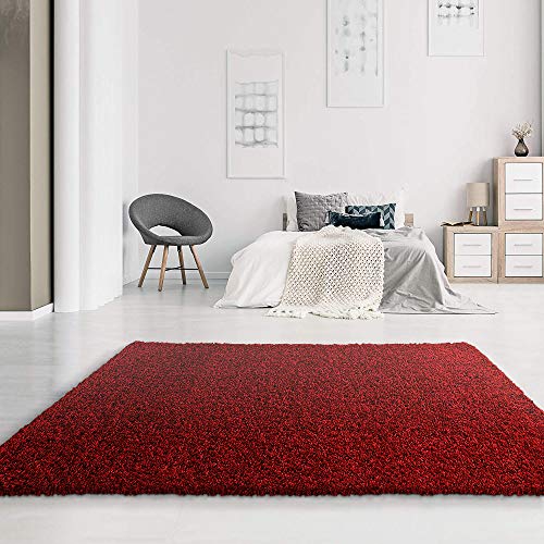 SANAT Alfombra de salón, Rojo, Pelo Largo, Moderna, tamaño: 80 x 150 cm