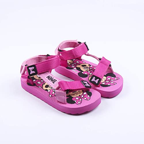 Sandalias de Minnie Mouse - Color Rosa - Talla 30 - Sandalias de Poliéster con Suela de EVA, Cierre de Velcro y Parche de Goma - Producto Original Diseñado en España