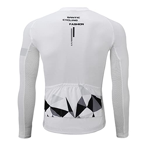 Santic Maillot Ciclismo Hombre Ropa Largas Camiseta Jersey Bicicleta MTB con Mangas Largas Blanco EU L