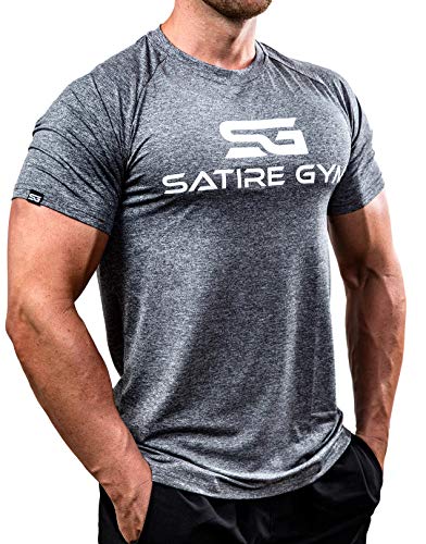 Satire Gym - Camiseta Ajustada Fitness Hombres/Ropa Deportiva de Secado rápido Hombre - Apta como Camiseta de Culturismo y Camiseta de Gimnasio Entrenamientos (Gris Moteado, L)