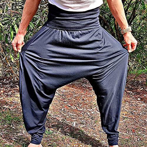 SAVARI | Pantalón Harem Turco | De Algodón Reciclado | Pantalones Bombachos Cagados | Anchos | Hippies | Sin Bolsillos | Mujer y Hombre | Unisex | Para Yoga y Thai Chi | Comodos |Color Negro |Talla XL