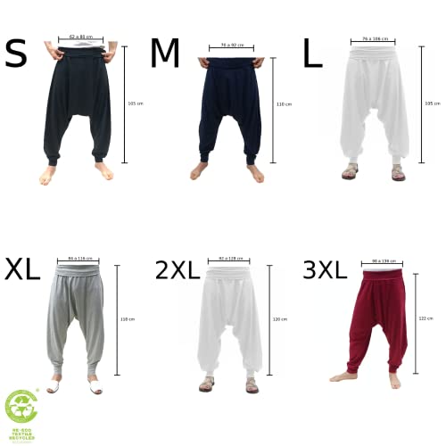 SAVARI | Pantalones Harem Sin Bolsillos | Étnico | Comodos | Pantalón Ideal para Yoga, Pilates y Danza | Unisex | Tiro Bajo y Cintura Ancha | Lisos | Tallas Grandes Disponibles | Negro | Talla M