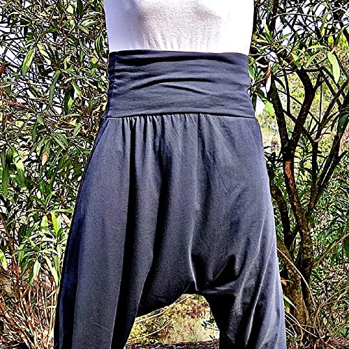 SAVARI | Pantalones Harem Sin Bolsillos | Étnico | Comodos | Pantalón Ideal para Yoga, Pilates y Danza | Unisex | Tiro Bajo y Cintura Ancha | Lisos | Tallas Grandes Disponibles | Negro | Talla M