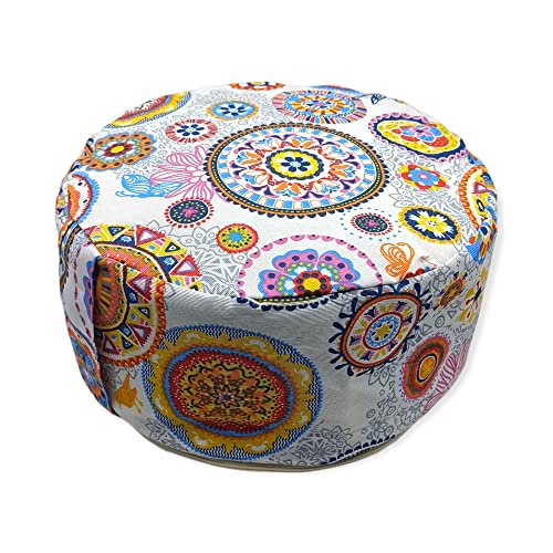 SAVASANAS - Cojín Zafú "Mandalas Maya"- Cojín para Meditación – Cojín para Yoga – 100% algodón y cáscara de sarraceno – funda lavable – diseño exclusivo