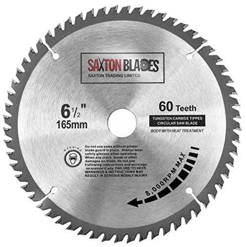 Saxton TCT - Hoja de sierra circular para madera, 165 mm x 20 mm (anillo de 16 mm) x 60 dientes, compatible con Bosch Makita, etc