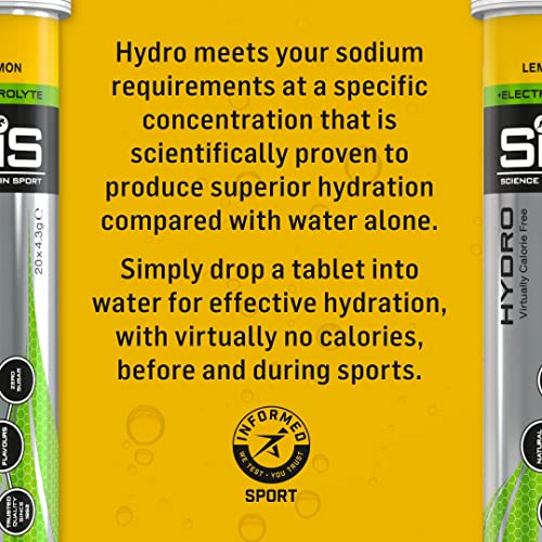 Science in Sport Hydro Electro, más electrolitos, hidratante en tabletas, Sin gluten, Sin azúcar, Sabor a limón, Bote de 20 tabletas, Pack de 3