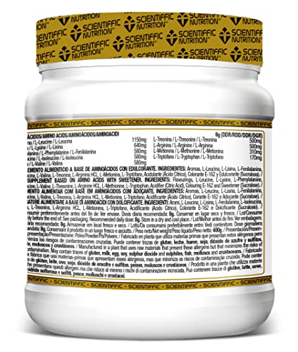 Scientiffic Nutrition - ACS, Aminoácidos Esenciales con Alto Nivel de Proteínas, Combina 9 Tipos de Aminoácidos, Aumenta la Masa Muscular y Mejora la Recuperación - 400g, Sabor Fresa-Kiwi.