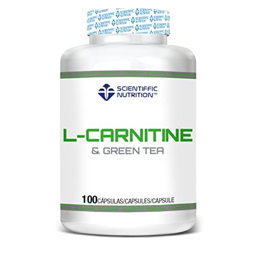 Scientiffic Nutrition - L-Carnitine & Green Tea, L-Carnitina + Té Verde, Actúa como Quemagrasas Eliminándola, Ayuda a su Oxidación Convirtiéndolas en Energía y a Adelgazar - 100 Cápsulas.