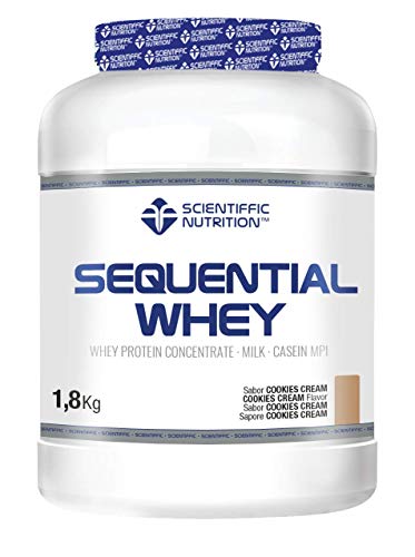 Scientiffic Nutrition - Sequential Whey, Whey Protein, Mezcla 3 Tipos de Proteínas y Caseína MPI, Proteina de Suero de Leche en Polvo - 1,8Kg, Cookies.