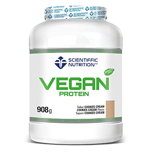 Scientiffic Nutrition - Vegan Protein, Proteína Vegana 100% Vegetal, Con Greens & Fruits, Sin Azúcares, Aumentar Masa Muscular, Apto para veganos y Vegetarianos - 908g, Sabor Cookies.