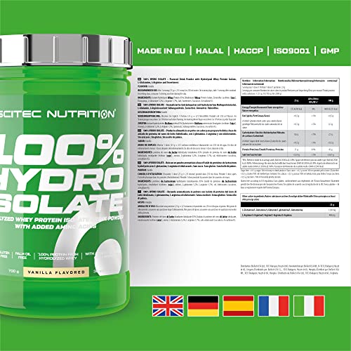Scitec Nutrition 100% Hydro Isolate, Producto alimenticio en polvo con sabor para preparar bebida a base de aislado de proteína, 700 g, Vainilla