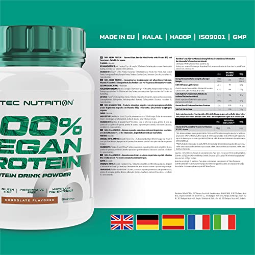 Scitec Nutrition 100% Vegan protein, Bebida en polvo de proteína vegetal con vitamina B12 y edulcorantes, sin azúcar, sin gluten, 1 kg, Chocolate