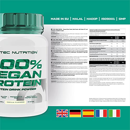 Scitec Nutrition 100% Vegan protein, Bebida en polvo de proteína vegetal con vitamina B12 y edulcorantes, sin azúcar, sin gluten, 1 kg, Vainilla