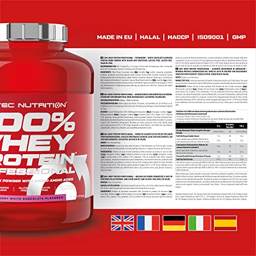 Scitec Nutrition 100% Whey Protein Professional 2.35 Kg - Fórmula Mejorada Sin Gluten Ni Azúcares Sabor Fresa-Chocolate Blanco