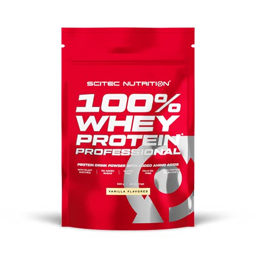 Scitec Nutrition 100% Whey Protein Professional, Con aminoácidos clave y enzimas digestivas adicionales, sin gluten, 500 g, Vainilla