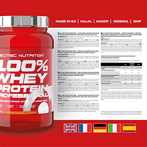 Scitec Nutrition 100% Whey Protein Professional, Con aminoácidos clave y enzimas digestivas adicionales, sin gluten, 920 g, Caramelo salado