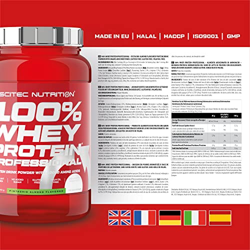 Scitec Nutrition 100% Whey Protein Professional, Con aminoácidos clave y enzimas digestivas adicionales, sin gluten, 920 g, Pistacho-Almendra