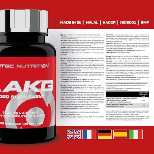 Scitec Nutrition AAKG - Fórmula avanzada con 3200 mg de L-arginina alfa-cetoglutarato - Cápsulas pre-entrenamiento para atletas - 100 Cápsulas
