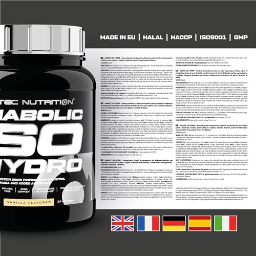 Scitec Nutrition Anabolic Iso + Hydro, Proteína de suero con creatina, HMB, maca y aminoácidos añadidos, 920 g, Vainilla