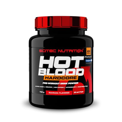 Scitec Nutrition Hot Blood Hardcore, Bebida en polvo de pre-entreno con aminoácidos y creatina, 700 g, Guaraná