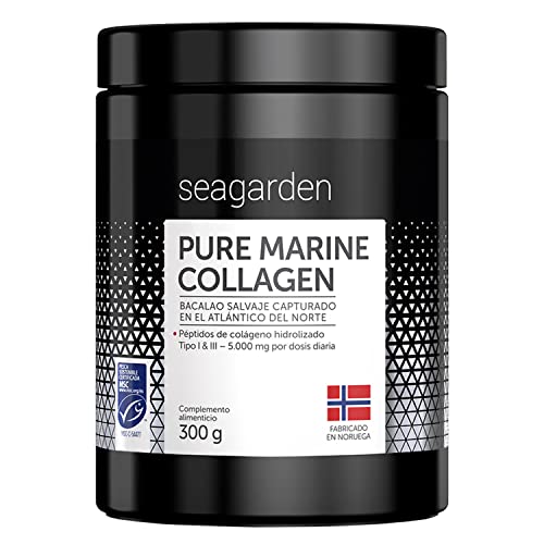 Seagarden Colágeno Hidrolizado Puro (Tipos I y III)|Colágeno Marino de Bacalao Ártico Salvaje | Suplemento Para Piel, Cabello, Uñas, Músculos |Proteína en Polvo |Pre Workout |100% Natural 300g-60 días