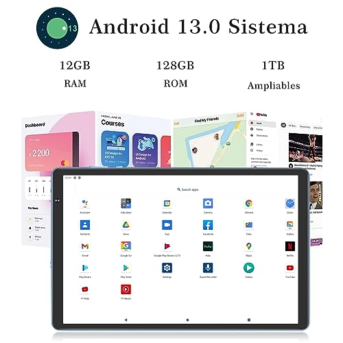 SEBBE Tablet 10 Pulgadas Android 13 Tablet PC 12GB RAM + 128GB ROM TF 1TB Octa-Core 2.0 GHz, Google GMS | Bluetooth 5.0 | 5G WiFi | 6000mAh | 1280 * 800 | 5MP+8MP, Tablet con Teclado y Raton Azul