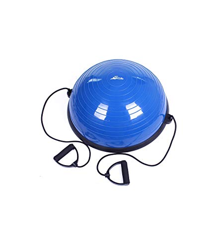 Semi Esfera de 58 cm, Step Fitness con Inflador y Bandas de Resistencia (Azul)