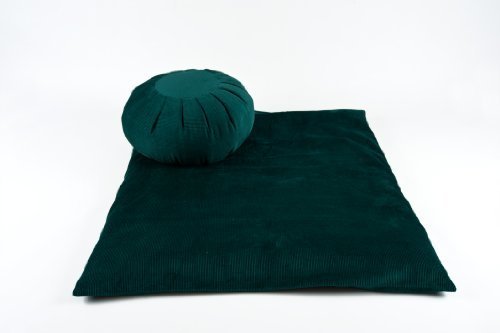 Set de zafú y zafutón para meditación (tejido de pana), color verde