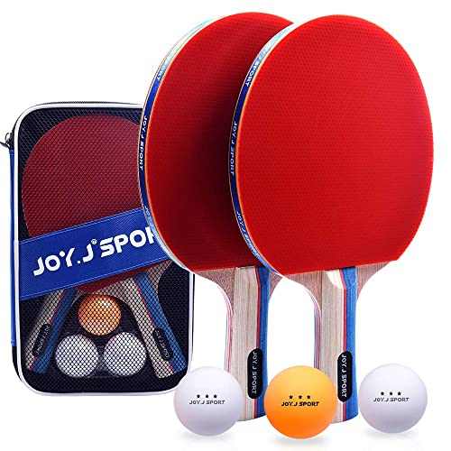 Sets de Ping Pong, 2 Raquetas de Ping Pong + 3 Pelotas + 1 Bolsa, Profesionales Palas Ping Pong, Cómodo Mango | Esponja de Alta Elasticidad | Goma de Doble Cara